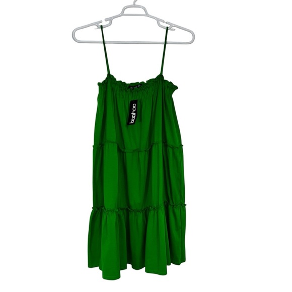 Boohoo Green Strappy Tiered Swing Dress - Picture 1 of 7